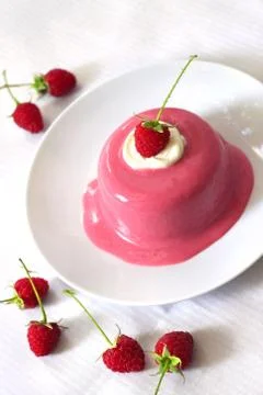 Raspberry dessert with cream cheese Stock Photos