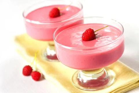 Raspberry dessert with cream cheese Stock Photos