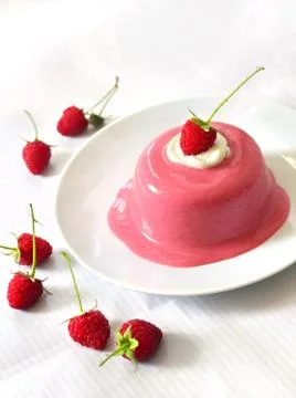 Raspberry dessert with cream cheese Stock Photos