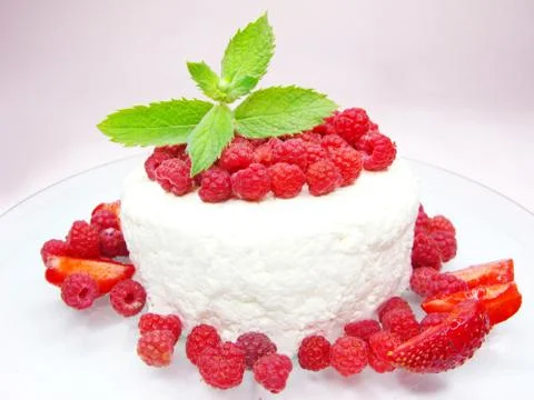 Raspberry dessert with pudding and strawberry Stock Photos