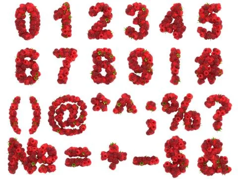 Raspberry digits on white background Stock Illustration