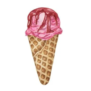 Raspberry, dragon fruit, bubblegum, pomegranate, cherry ice cream scoop in Stock Illustration