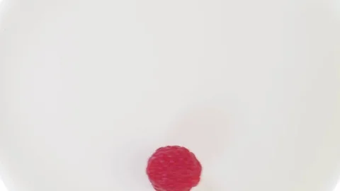 Raspberry falling into milk Stock Footage 85075204