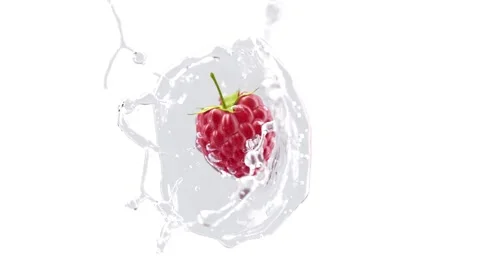 Raspberry falling in water splash slow motion, depth of field Stock Footage 280390669