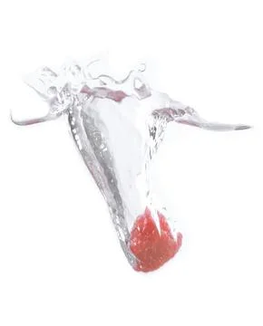 Raspberry falls deeply under water with a big splash. Stock Photos