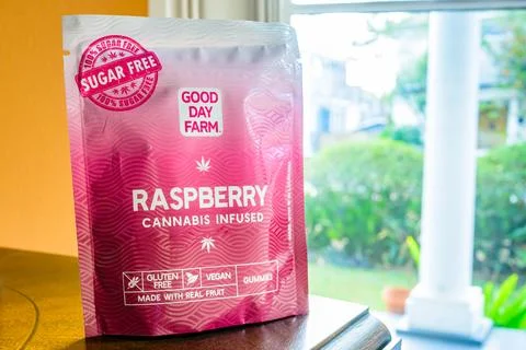 Raspberry Flavored Cannabis Gummies by Good Day Farm 스톡 사진