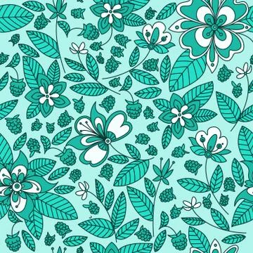 Raspberry floral seamless pattern background Stock Illustration