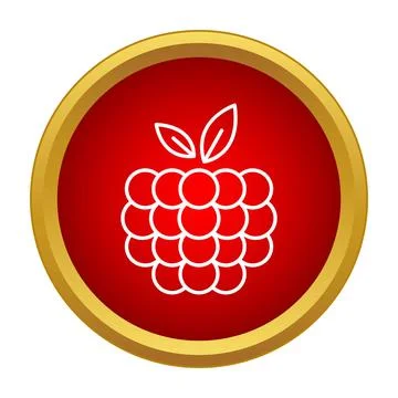 Raspberry fruit berry line icon in red circle Stock Illustration