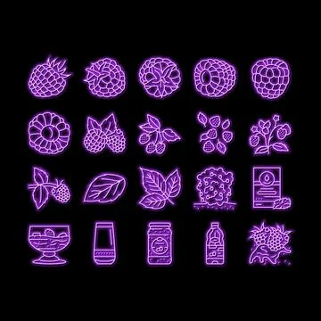 Raspberry fruit berry red food neon glow icon illustration Illustrazione stock