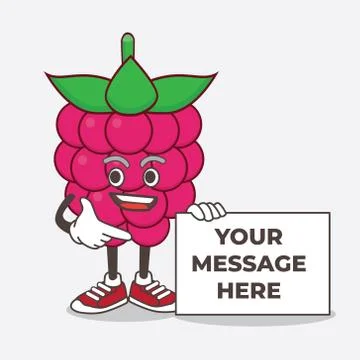 Raspberry Fruit cartoon mascot character holding a board sign message Stock Illustration