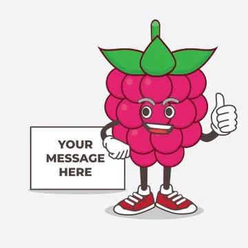 Raspberry Fruit cartoon mascot character with whiteboard Illustrazione stock
