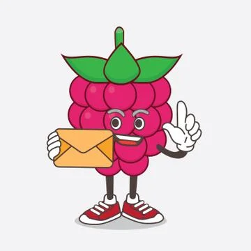 Raspberry Fruit cartoon mascot character holding an envelope Stock Illustration