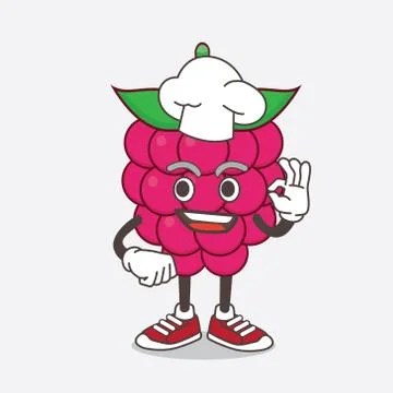 Raspberry Fruit cartoon mascot character in a chef dress and white hat Stock Illustration