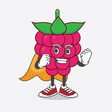 Raspberry Fruit cartoon mascot character dressed as a Super hero Stock Illustration