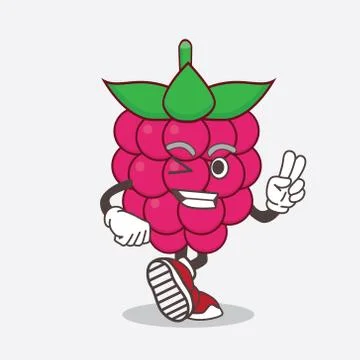 Raspberry Fruit cartoon mascot character with peace sign Stock Illustration