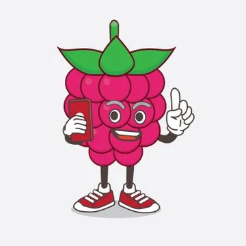 Raspberry Fruit cartoon mascot character speaking on the phone Stock Illustration