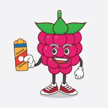 Raspberry Fruit cartoon mascot character giving snacks Stock Illustration
