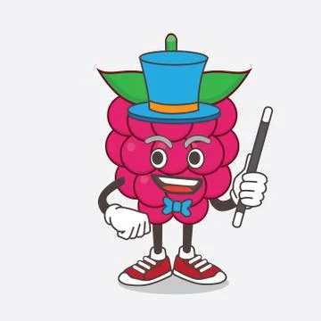 Raspberry Fruit cartoon mascot character performance as a Magician Stock Illustration