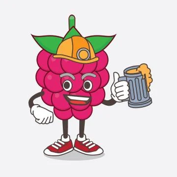 Raspberry Fruit cartoon mascot character holding a glass of beer Stock Illustration