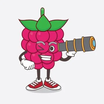 Raspberry Fruit cartoon mascot character using a monocular Stock Illustration