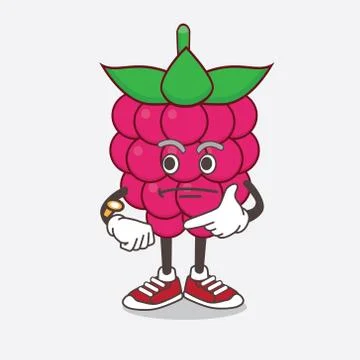 Raspberry Fruit cartoon mascot character on a waiting gesture Stock Illustration