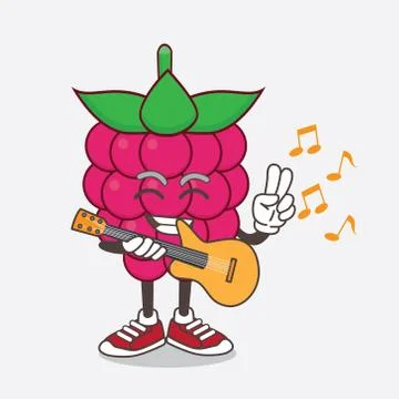 Raspberry Fruit cartoon mascot character playing a guitar Stock Illustration
