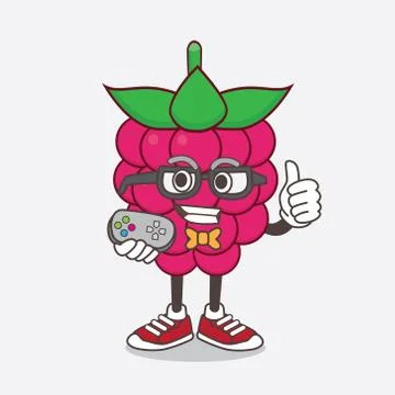 Raspberry Fruit cartoon mascot character as attractive gamer Stock Illustration