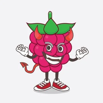 Raspberry Fruit cartoon mascot character as red devil with horns and tail Stock Illustration