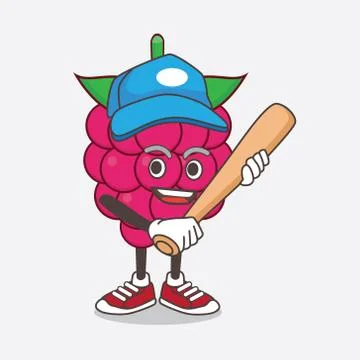 Raspberry Fruit cartoon mascot character playing baseball Stock Illustration