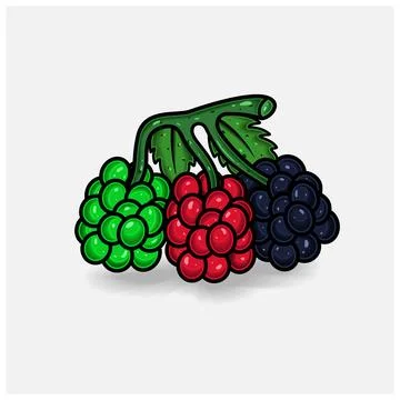 Raspberry Fruit Cartoon With Simple Gradient and Details. Stock Illustration