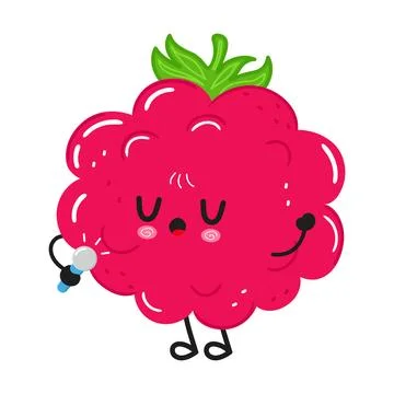 Raspberry fruit character singing with microphone Stock Illustration