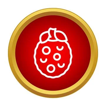 Raspberry fruit icon outline sign on red circle Stock Illustration
