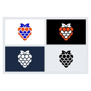 Raspberry Fruit Icon Set Flat Design Stock Illustration
