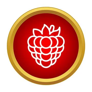 Raspberry fruit icon symbol on red button Stock Illustration