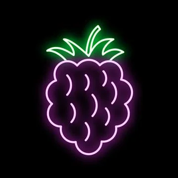 Raspberry fruit neon glowing sign design icon Stock Illustration