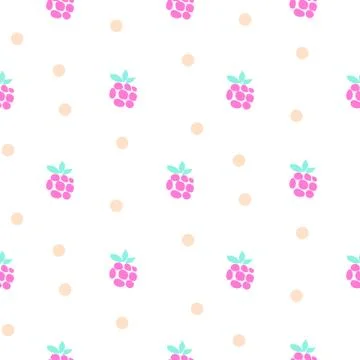 Raspberry fruit neon light seamless vector pattern. Stock Illustration