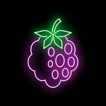 Raspberry fruit outline glowing neon sign icon Stock Illustration