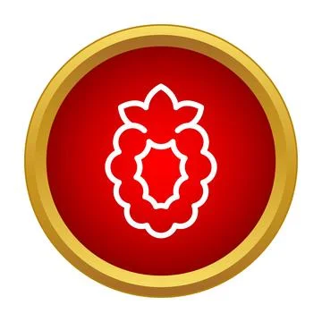 Raspberry fruit outline icon on red gold circle Stock Illustration