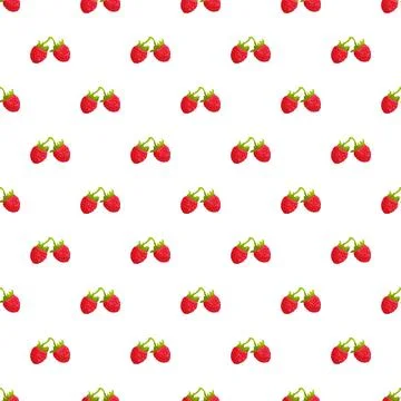 Raspberry fruit seamless pattern on white background Stock Illustration
