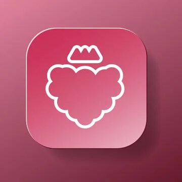 Raspberry fruit square button icon, white outline berry on maroon plate. Healthy 스톡 일러스트