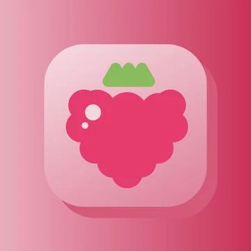Raspberry fruit square button outline icon, pink berry. Healthy nutrition 스톡 일러스트