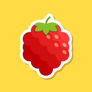 Raspberry fruit sticker icon in flat style. Raspberries berry vector illust.. Illustrazione stock