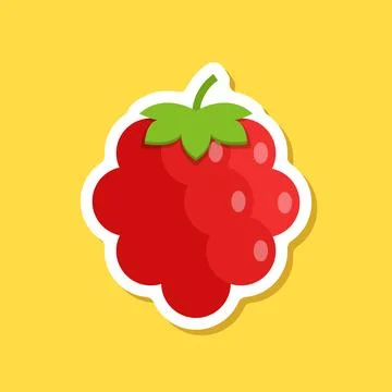 Raspberry fruit sticker icon in flat style. Raspberries berry vector illust.. Illustrazione stock