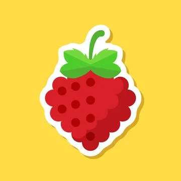 Raspberry fruit sticker icon in flat style. Raspberries berry vector illust.. Stockillustratie