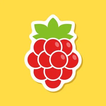 Raspberry fruit sticker icon in flat style. Raspberries berry vector illust.. Stock Illustration