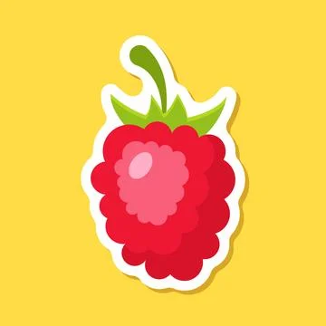 Raspberry fruit sticker icon in flat style. Raspberries berry vector illust.. Illustrazione stock