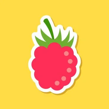 Raspberry fruit sticker icon in flat style. Raspberries berry vector illust.. Illustrazione stock