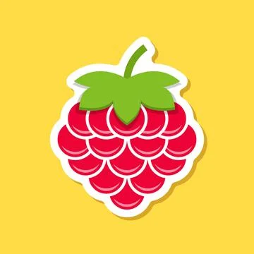 Raspberry fruit sticker icon in flat style. Raspberries berry vector illust.. Stockillustratie