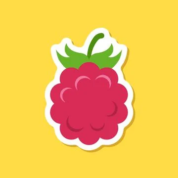 Raspberry fruit sticker icon in flat style. Raspberries berry vector illust.. Illustrazione stock