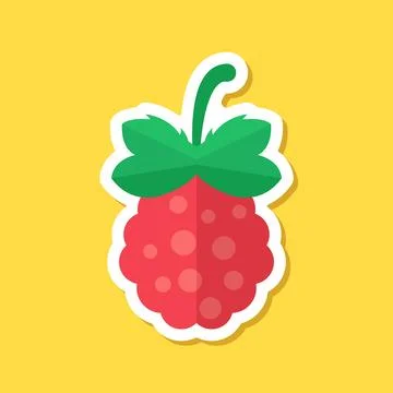 Raspberry fruit sticker icon in flat style. Raspberries berry vector illust.. Illustrazione stock